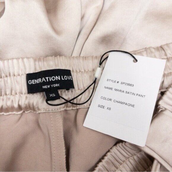 NWT Generation Love Maria Belted Satin Pant XS Champagne Wide Leg High Waisted - Picture 3 of 8